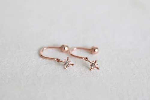 14K Gold CZ,Moissanite,Lab or Genuine Diamond Star Dangle Barbell Earring Stud Piercing