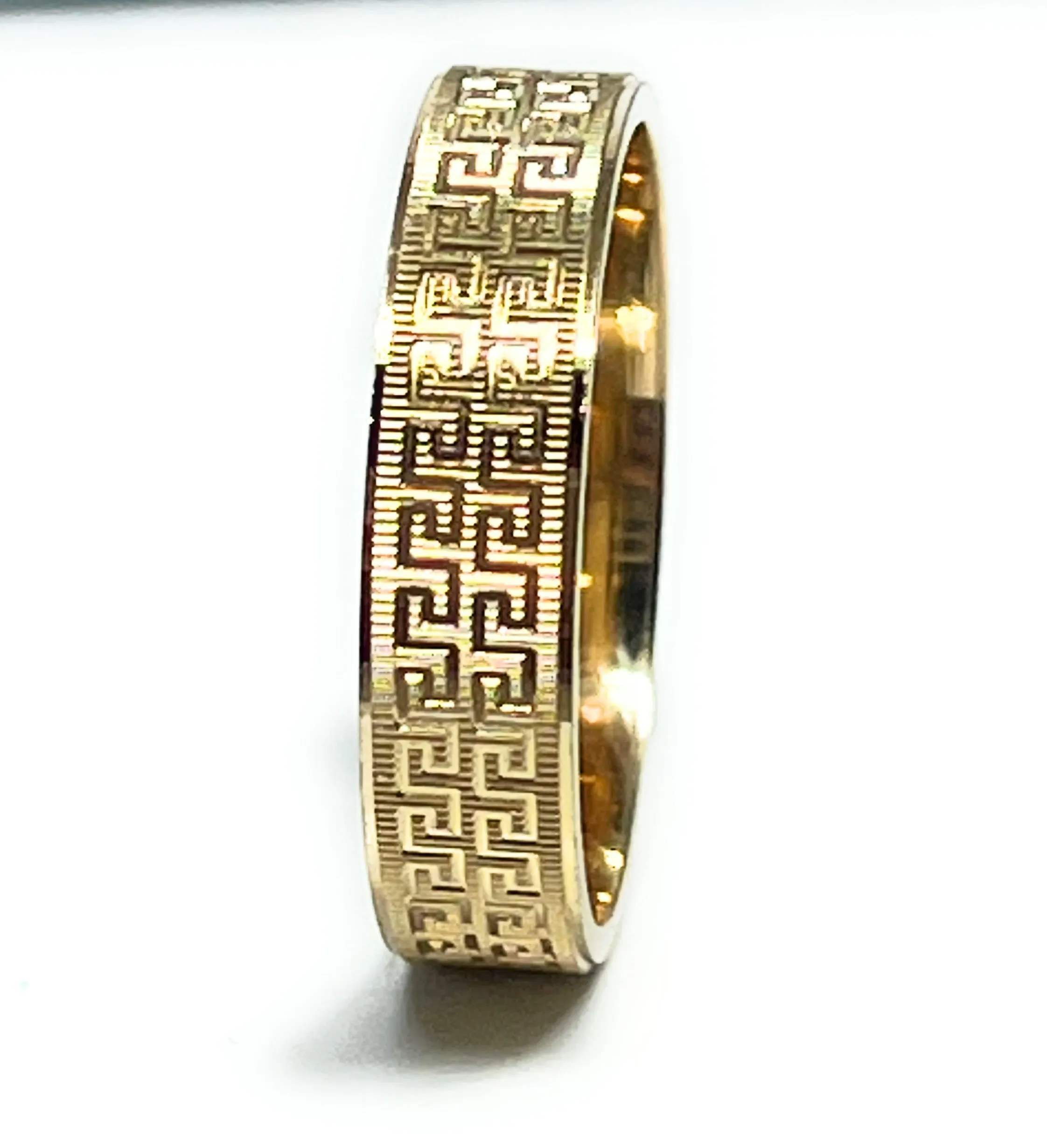 14k Solid Gold Greek Meandros Border Band Ring