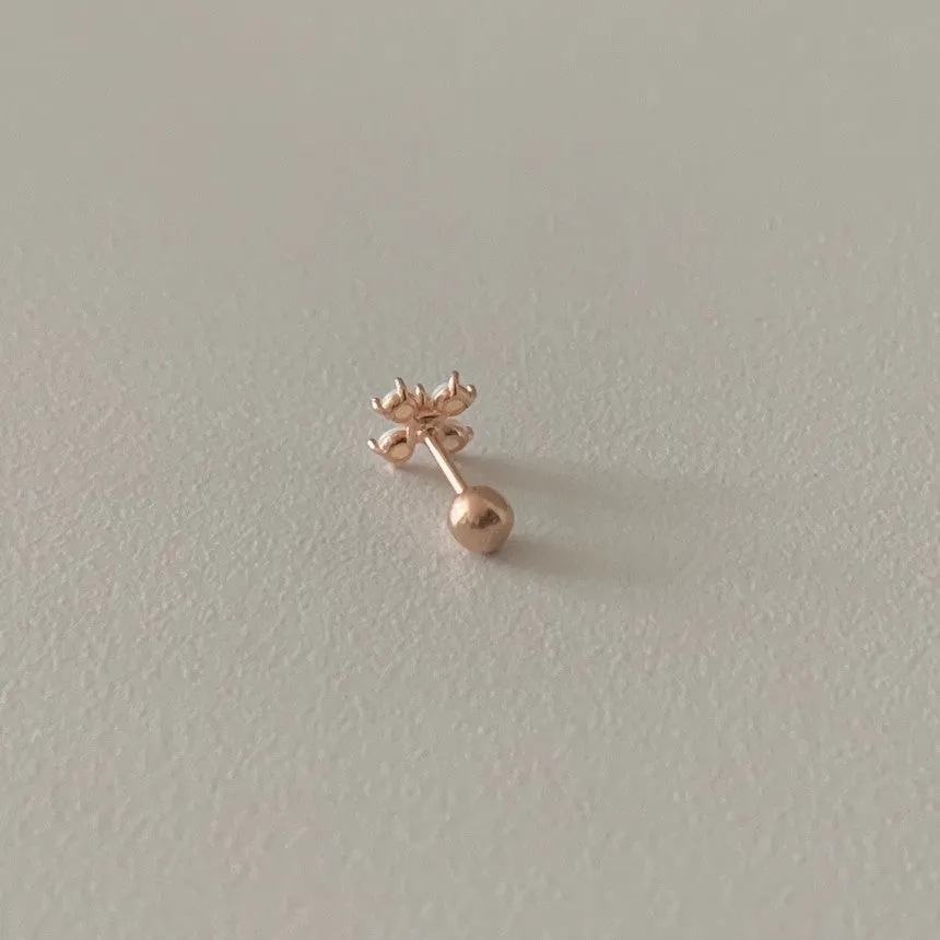 14K Solid Gold White Opal Flower Tragus Cartilage Helix Conch Earring Barbell Piercing Stud
