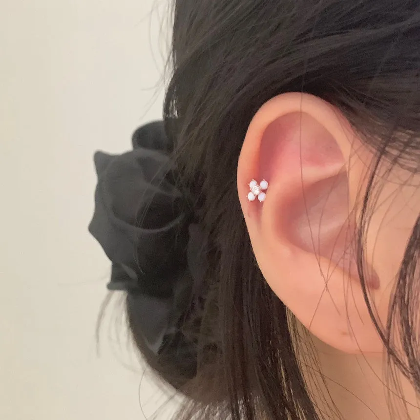 14K Solid Gold White Opal Flower Tragus Cartilage Helix Conch Earring Barbell Piercing Stud
