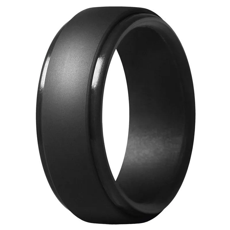 2Pcs 8Mm Black Men Silicone Rubber Wedding Ring