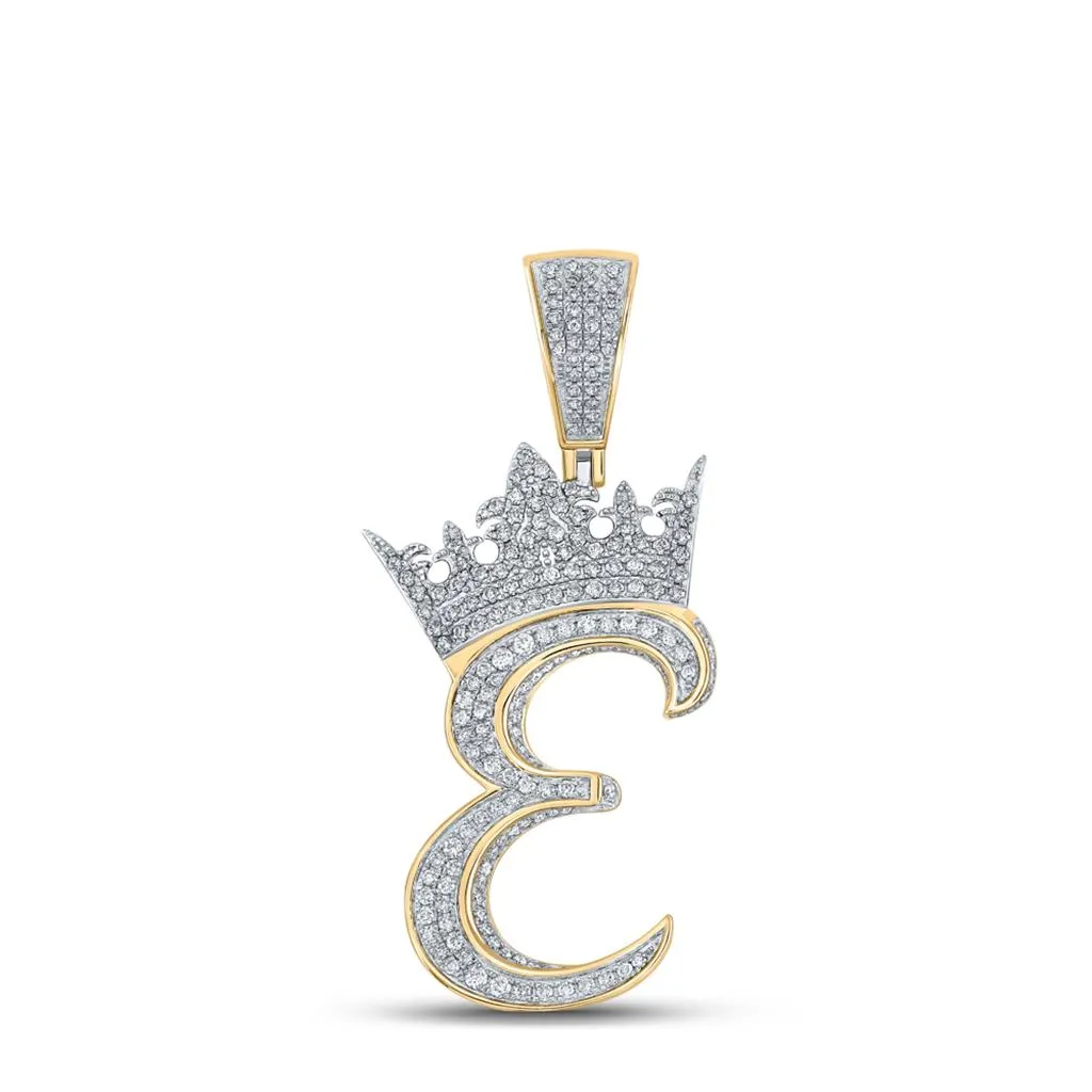 3D Crown A-Z Letter Initial Diamond Pendant 10K Yellow Gold