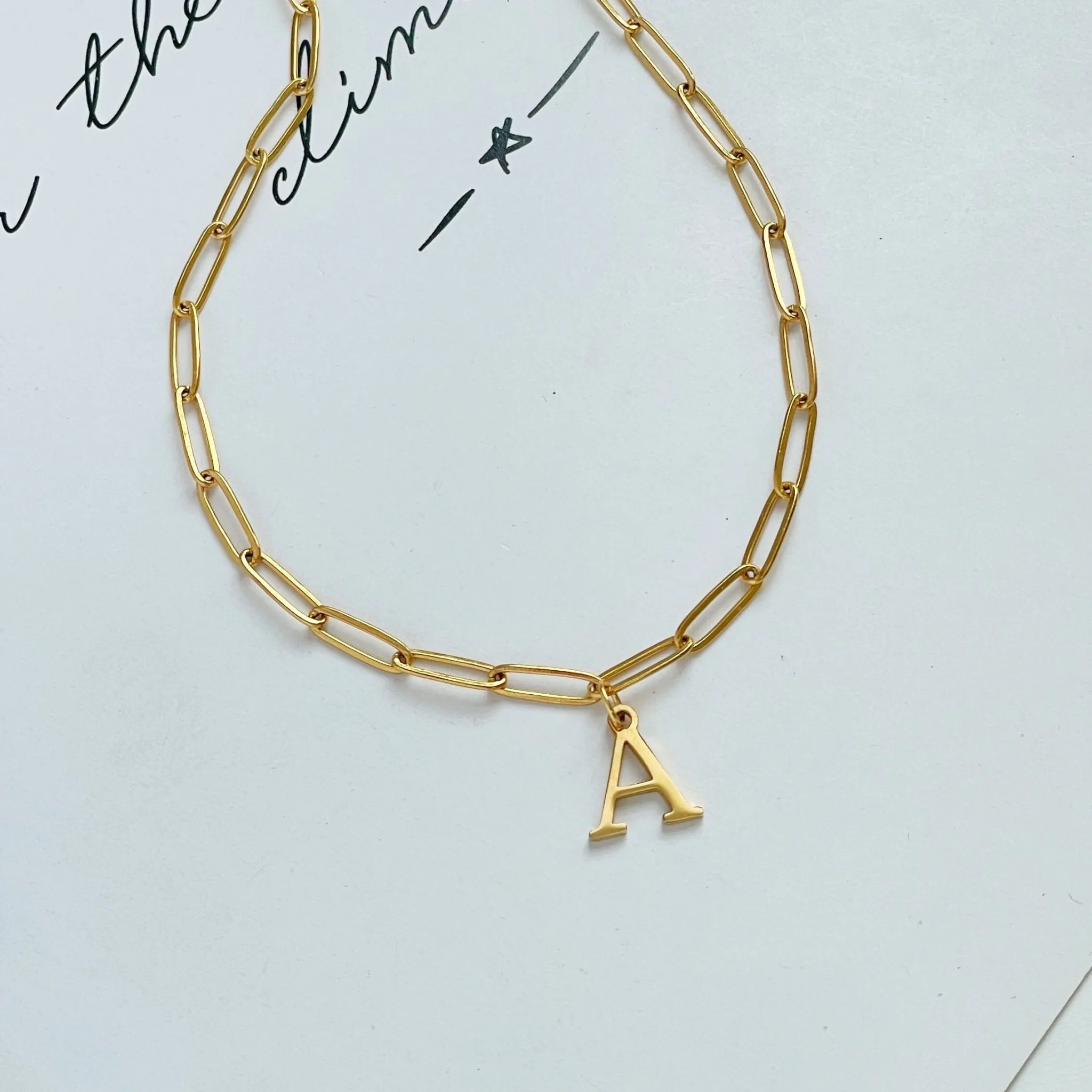 Alphabet Paperclip Necklace Gold