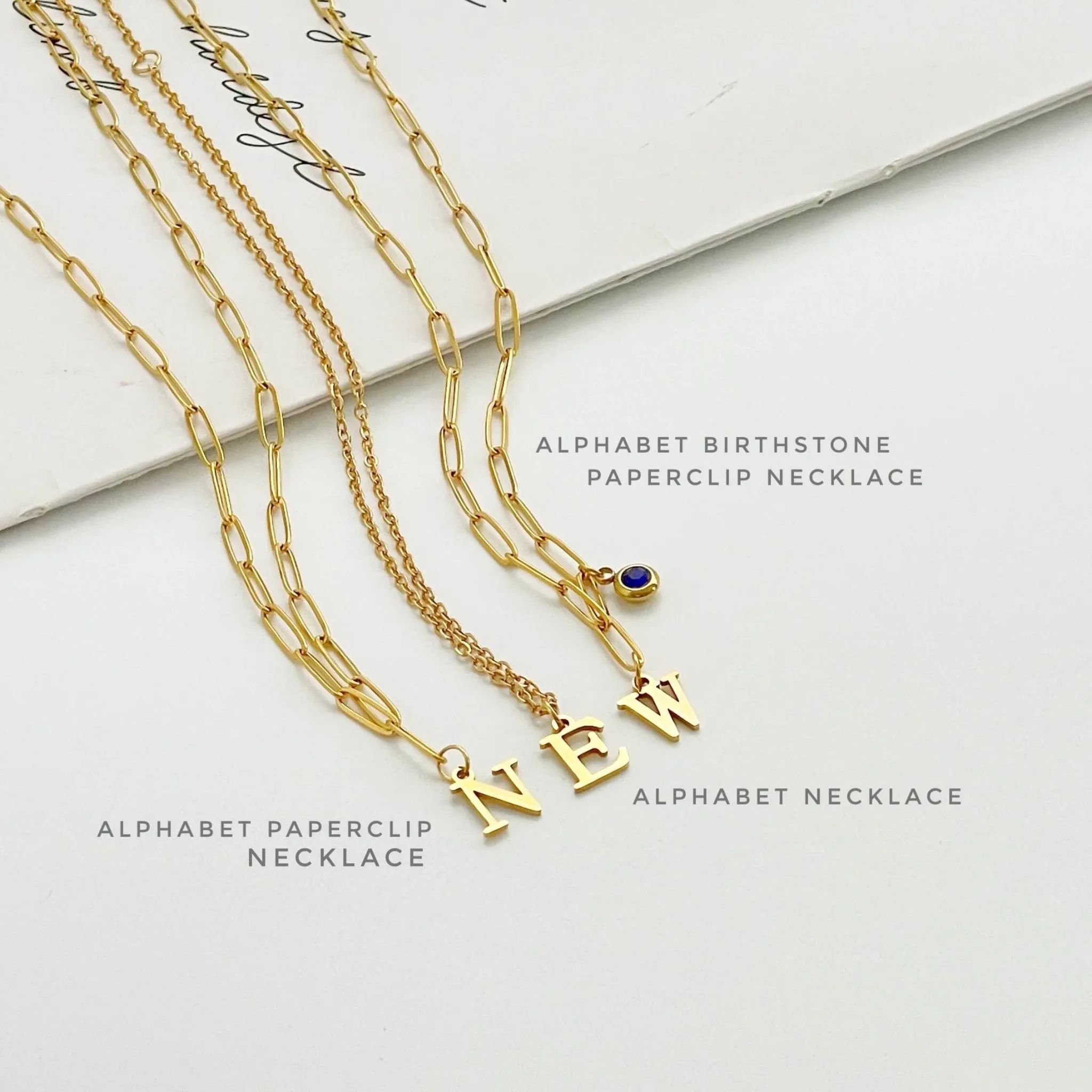 Alphabet Paperclip Necklace Gold