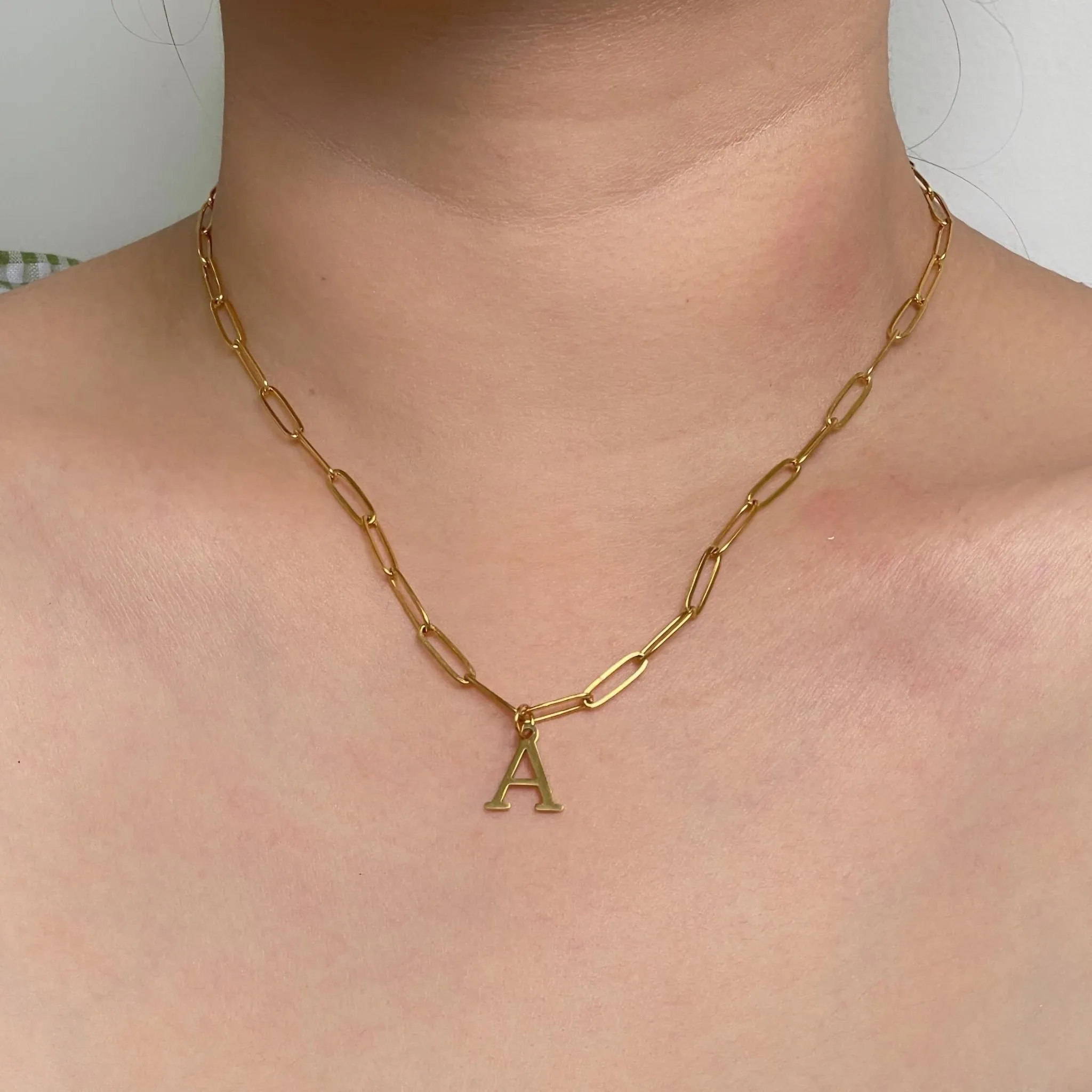 Alphabet Paperclip Necklace Gold