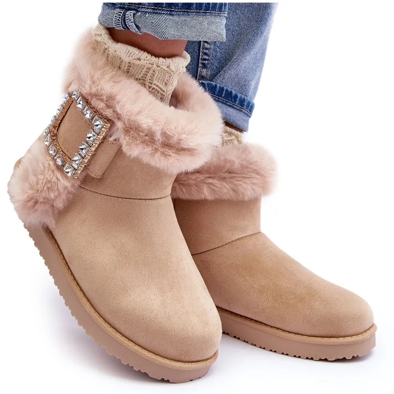 Beige Dulca Insulated Snow Boots With Buckle