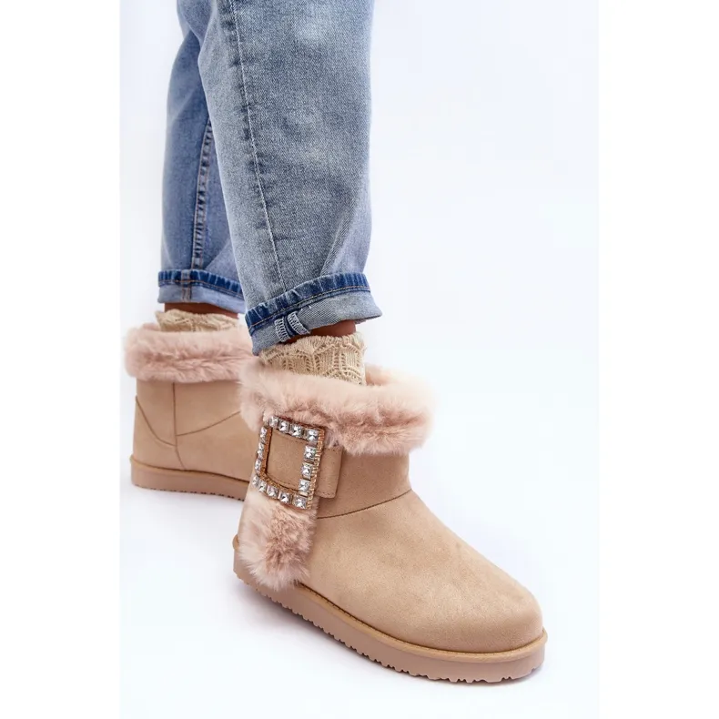 Beige Dulca Insulated Snow Boots With Buckle