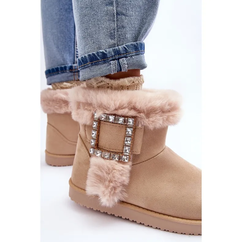 Beige Dulca Insulated Snow Boots With Buckle