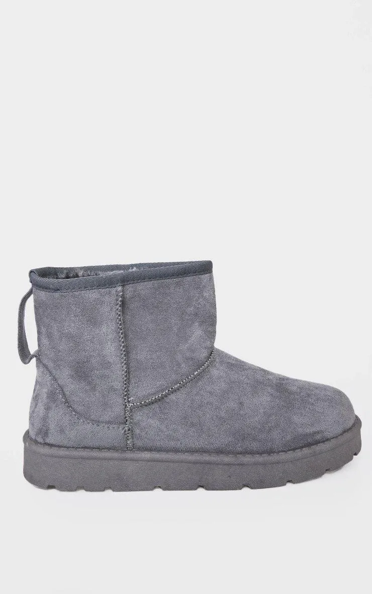 Boots | Grey Faux Suede Cleated Ankle Boots | PrettyLittleThing