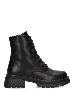 BOTIN TIPO MILITAR NEGRO para mujer con Tacón bajo y exterior en sintético, MODELETIKA CAIRNS