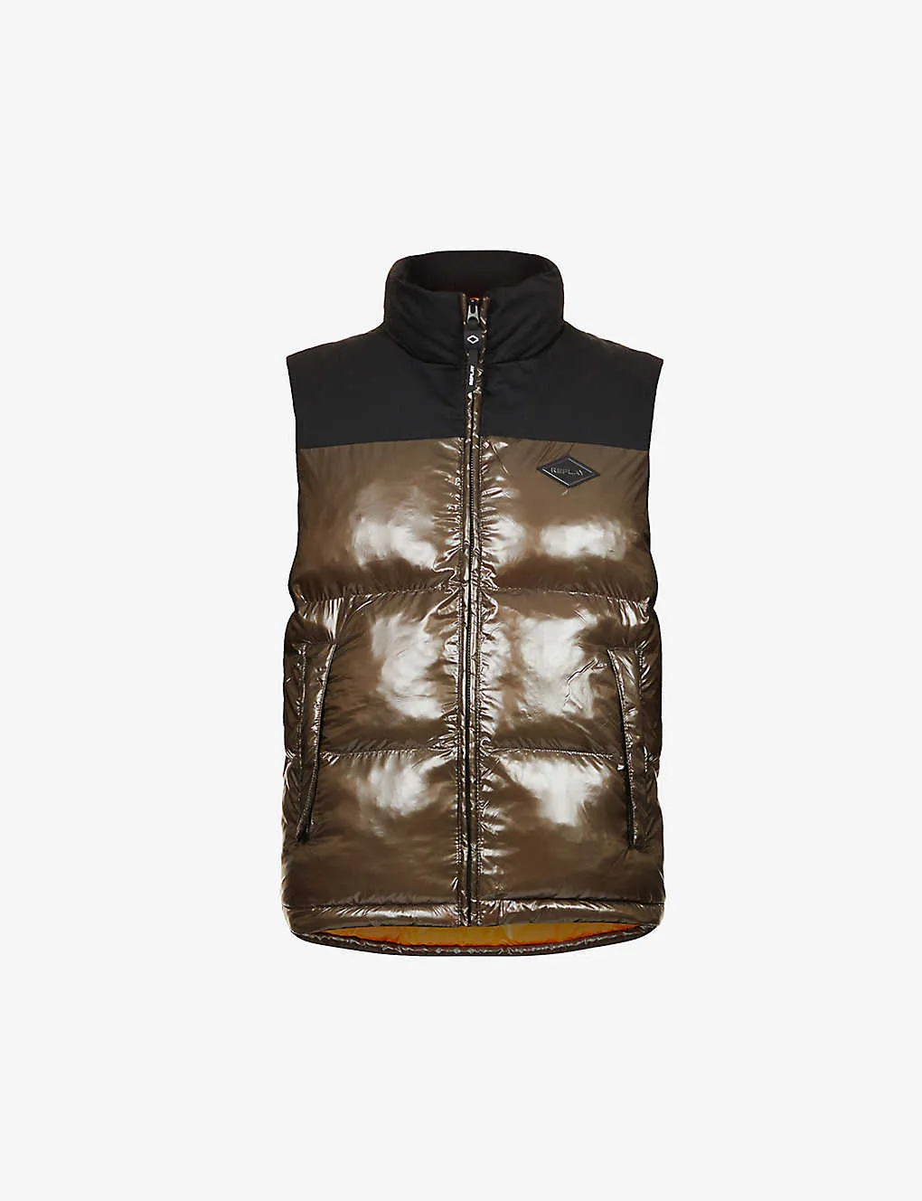 Brand Patch Turtleneck Shell Gilet Vest | The Puffer Jackets