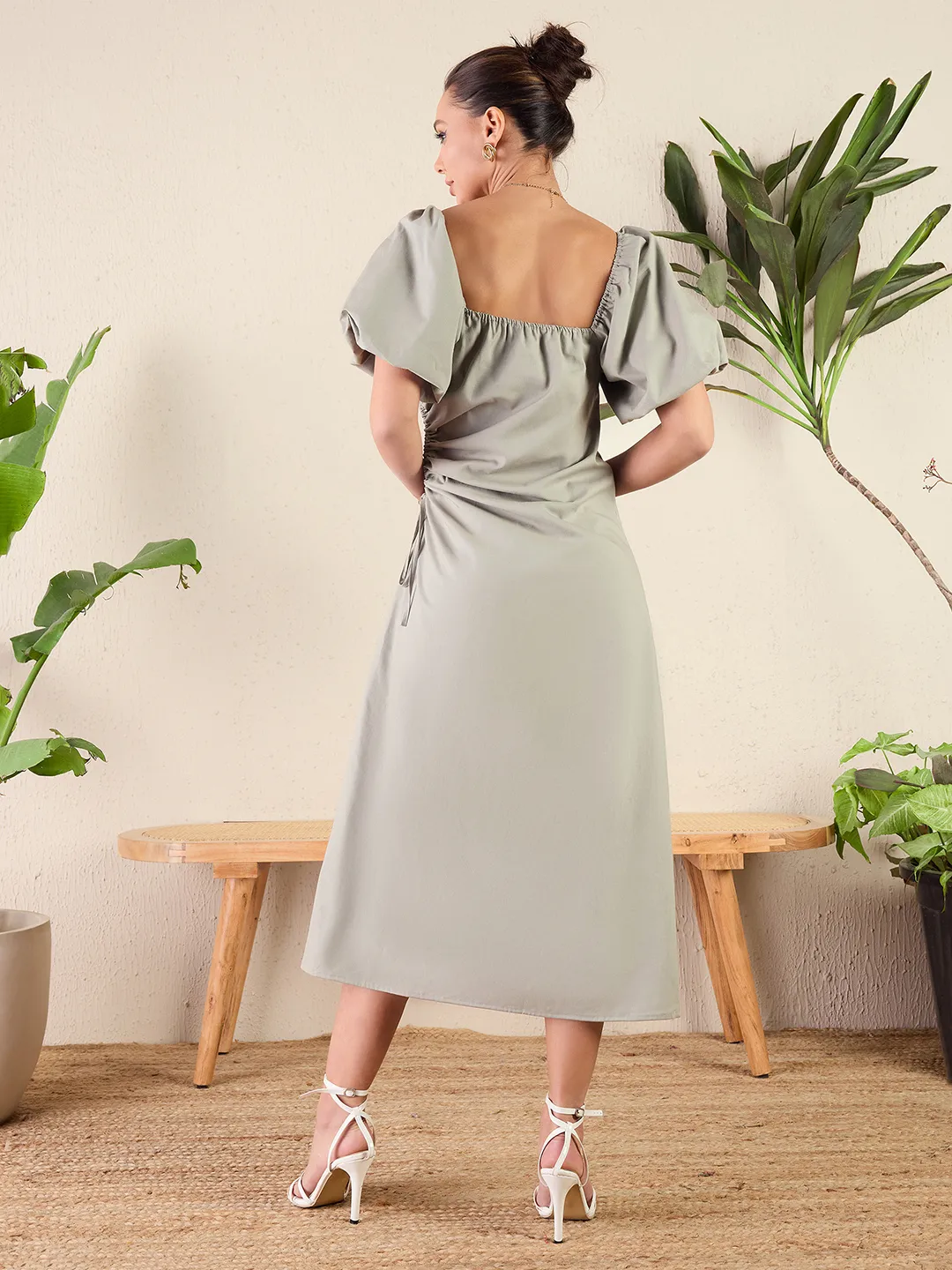 Cotton Poplin Side Cut-Out Midi Dress