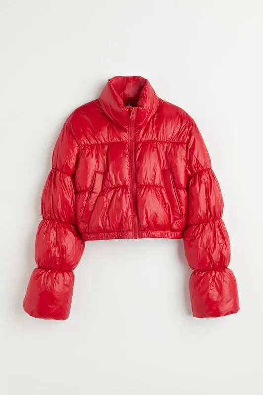 Crop Puffer Red Sheen Jacket - The Puffer jackets