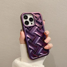 Cute Purple Weave Knit Laser-Plating Phone Cases for iPhone 11 Pro Max, 12, 13, and 14