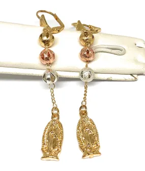 Gold Plated Tri Color Virgin Mary Dangle Earrings Aretes Virgen De Guadalupe