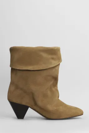 Isabel Marant Ryska High Heels Ankle Boots In Khaki Suede