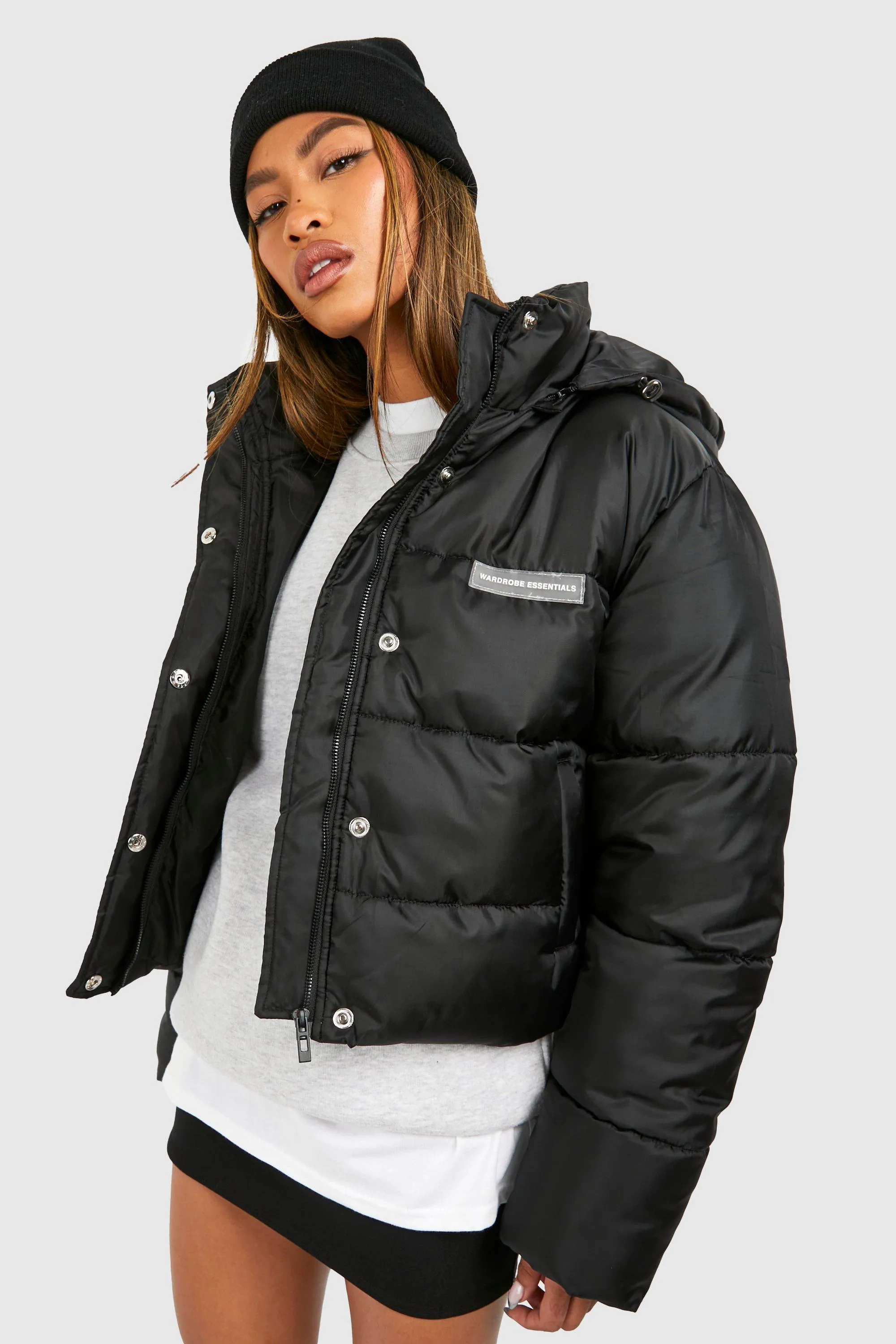 Jackets & Coats | Badge Detail Hooded Puffer Jacket | boohoo