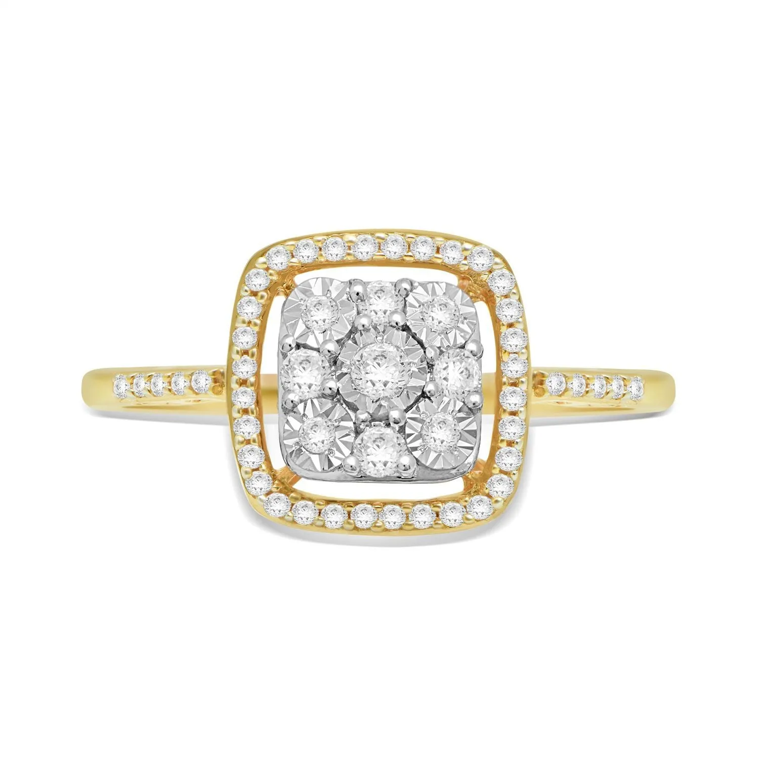 Jewelili 10K Yellow Gold with 1/4 CTTW Natural White Round Shape Diamonds Halo Ring