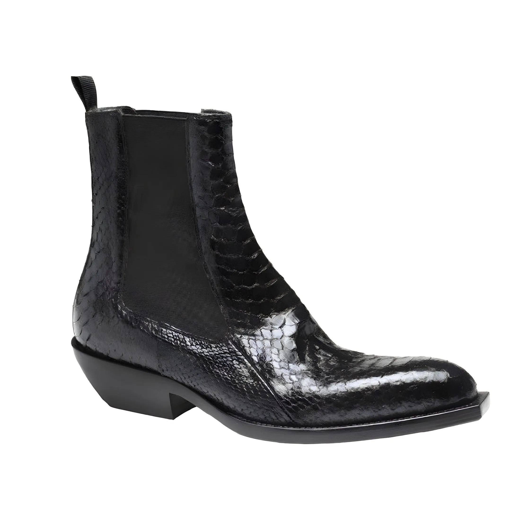 Jo Ghost 2823 Men's Shoes Black Python Pitched Chelsea Boots (JG5333)