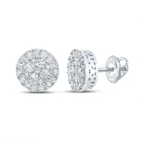Keene Jewelers 10kt White Gold Mens Round Diamond Cluster Earrings 5/8 Cttw