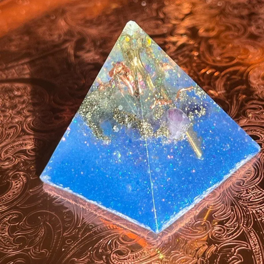 Large Orgonite Pyramid ~hand crafted Pyramid with key and is loaded with metals and crystals~ Great for EMF protection and Gifti