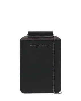 Leather Monili-Trim Phone Case in Black