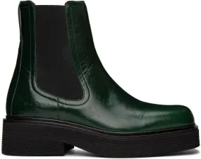 Marni Green Leather Chelsea Boots