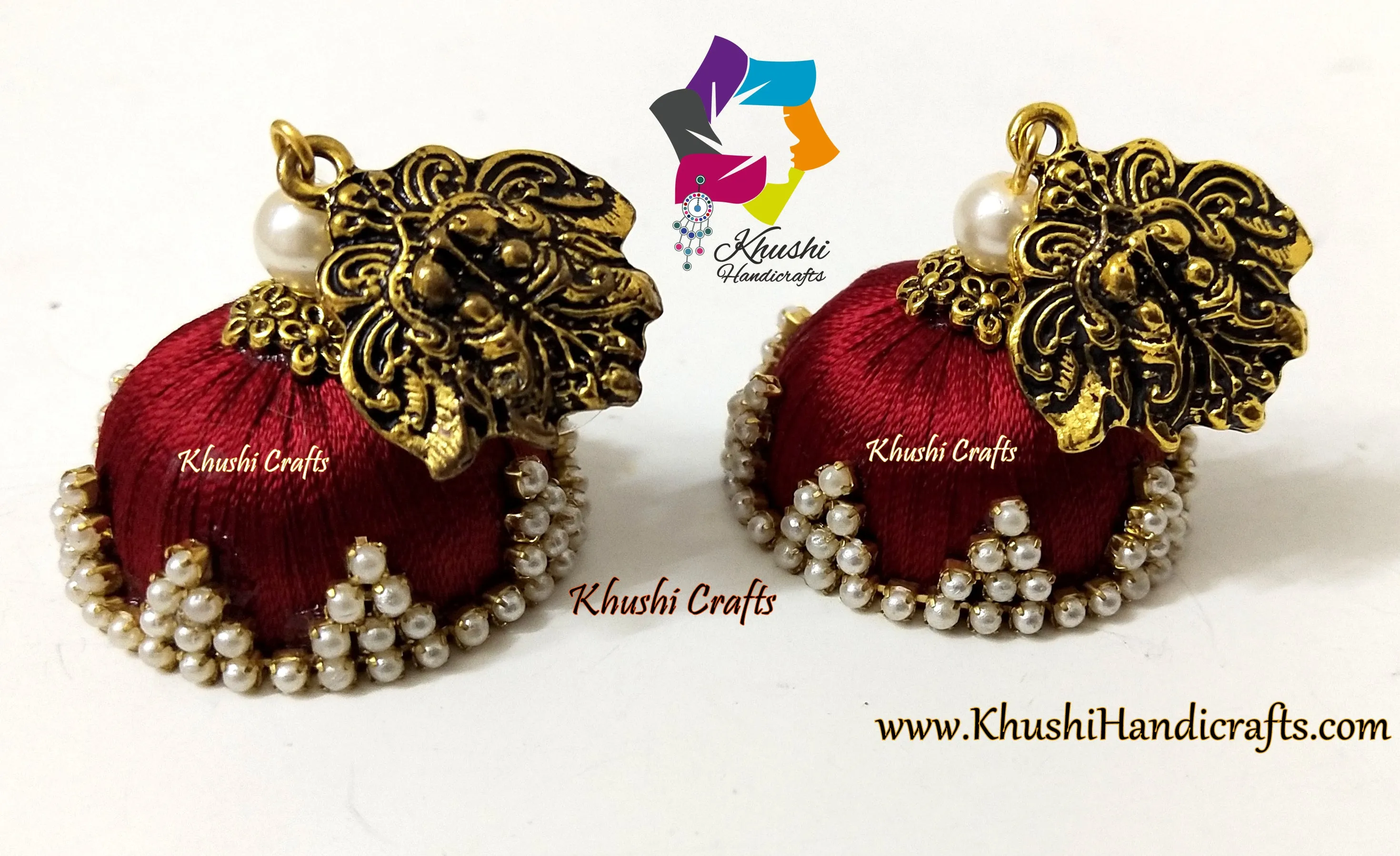 Maroon Pearl Silk thread jhumkas !