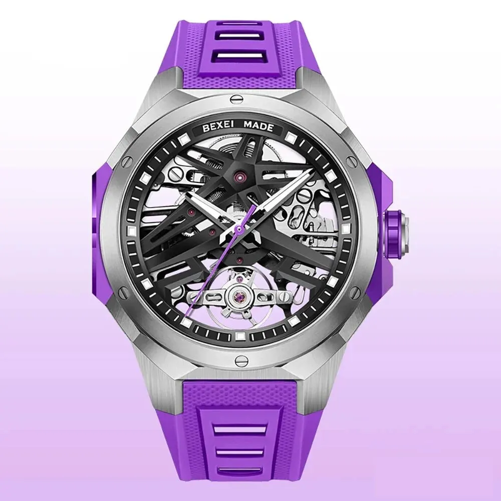 Men's Rubber Strap Luminous Skeleton Business Style Wristwatch