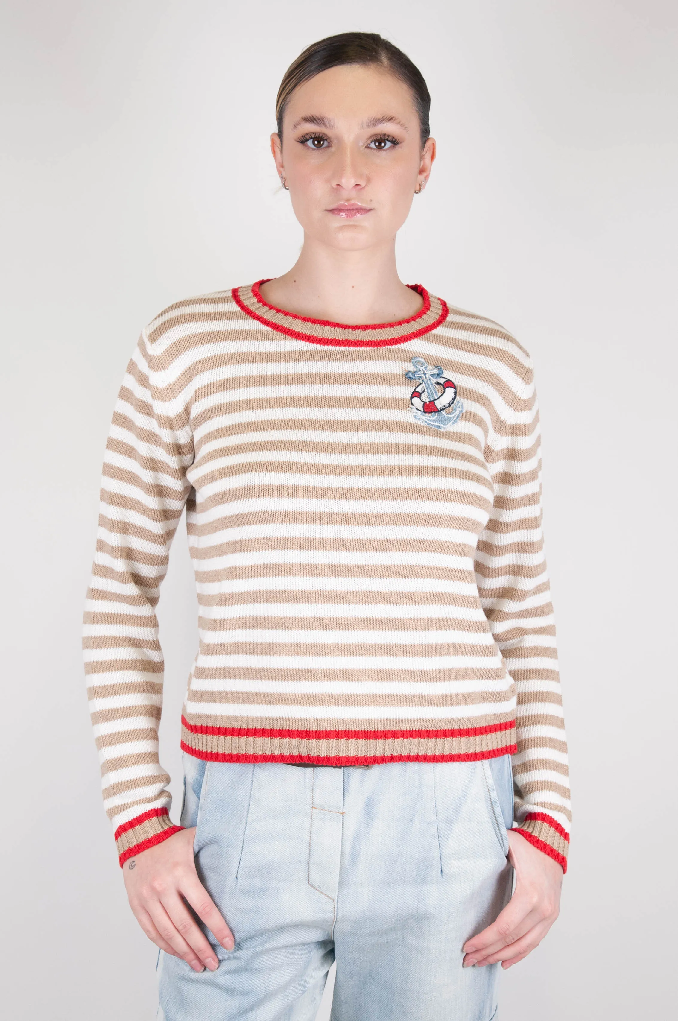 Motel - Maglia a righe con patch e profili a contrasto