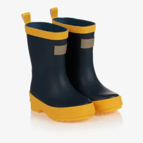 Navy Blue & Yellow Rain Boots