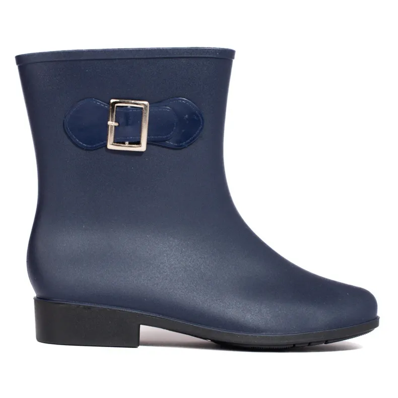 Navy blue rubber boots with a buckle