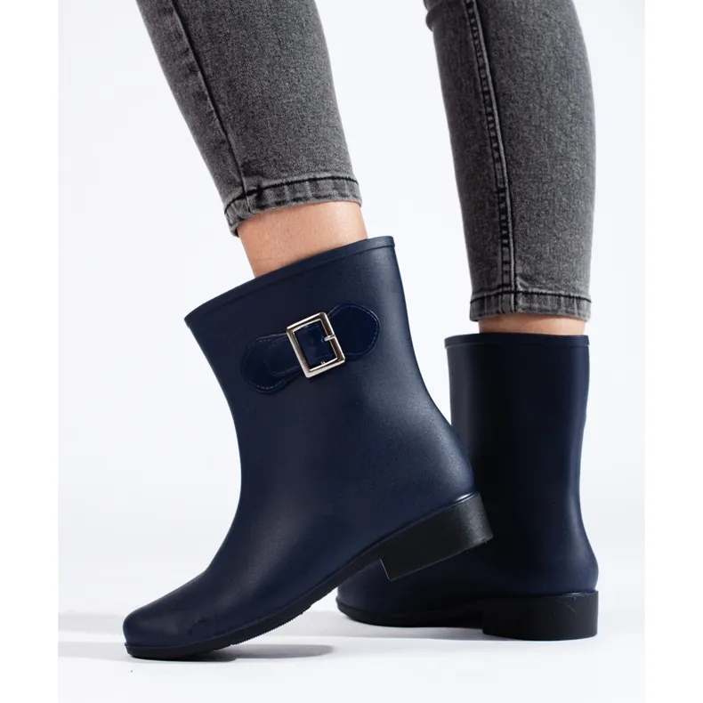 Navy blue rubber boots with a buckle