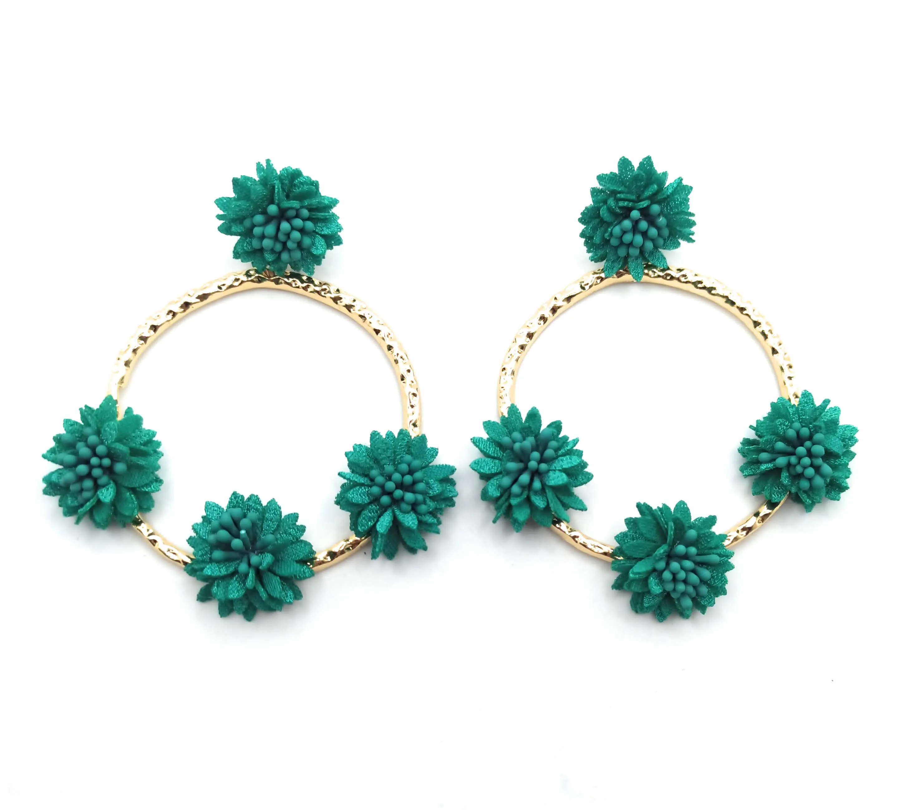 Pendientes flamenca dorado · Aro Flores Verde Esmeralda