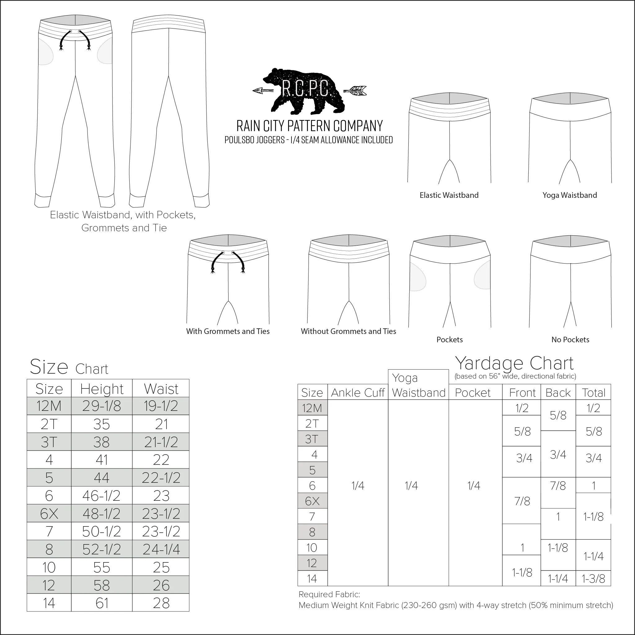 Poulsbo Joggers | Child Sizes 12M-14 | Beginner Level Sewing Pattern