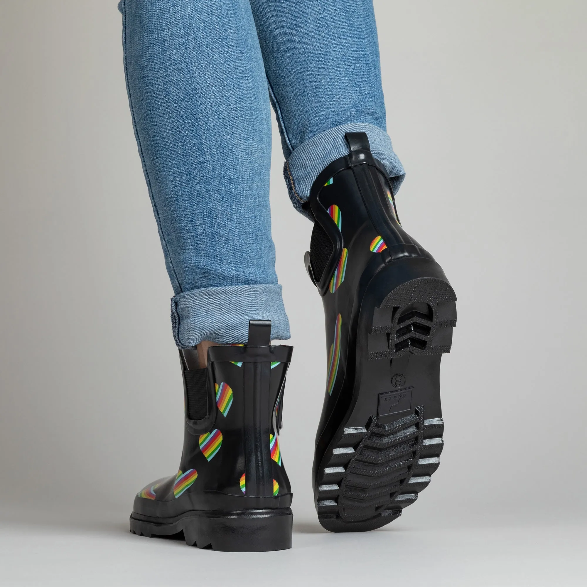 Rainbow Heart Ankle Rain Boots