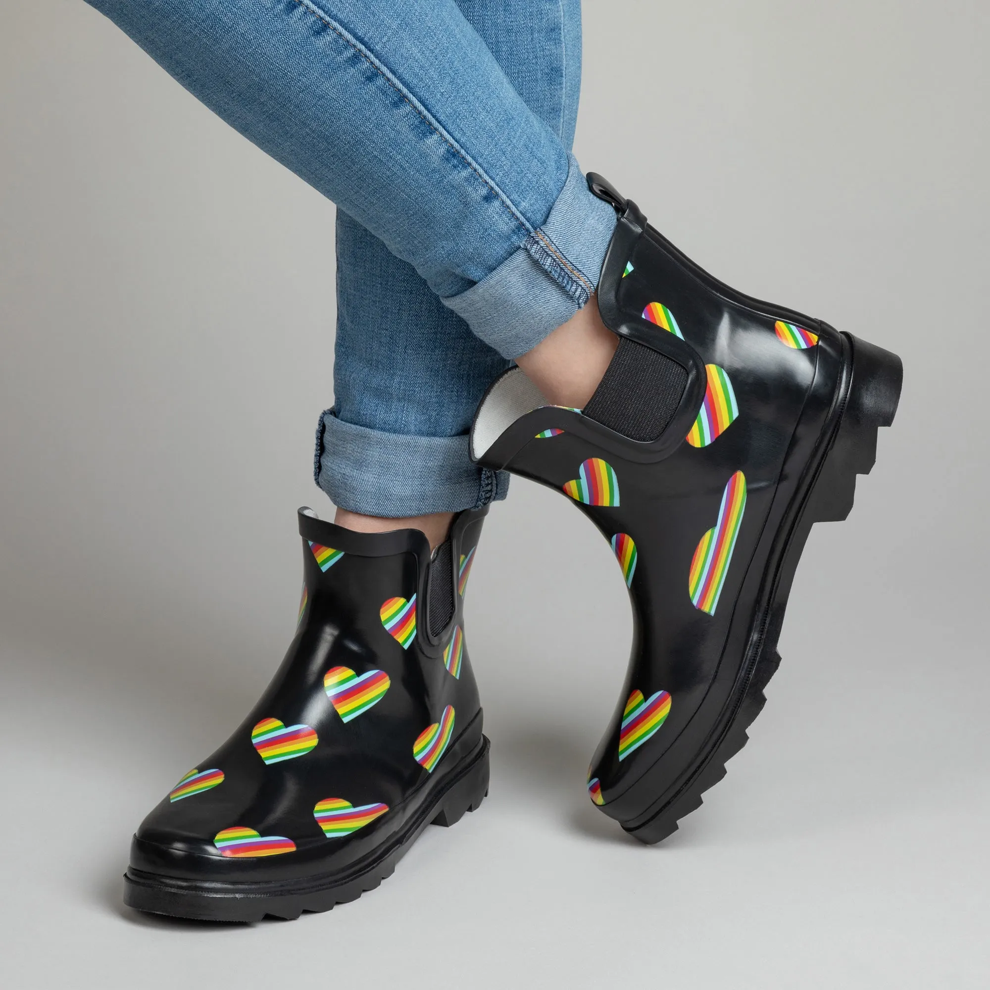 Rainbow Heart Ankle Rain Boots