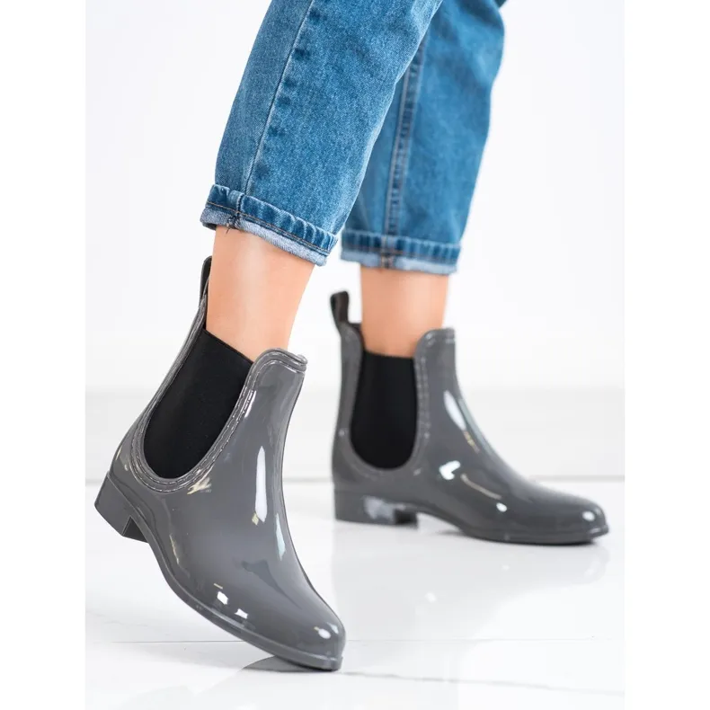 Shiny short rain boots grey