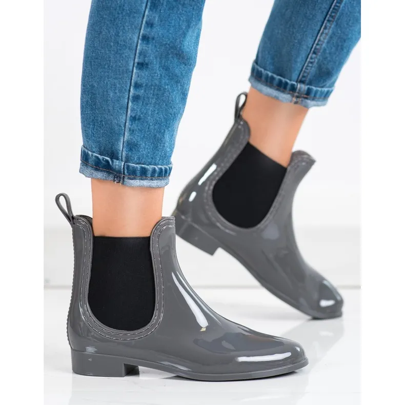 Shiny short rain boots grey