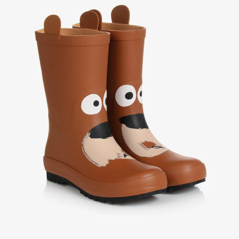 Teen Boys Brown Bear Rain Boots