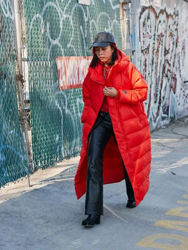 Women Long Red Puffer Coat - The Puffer Jackets