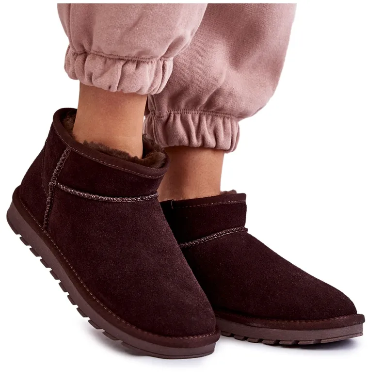 Women's Suede Low Snow Boots Brown Shelie