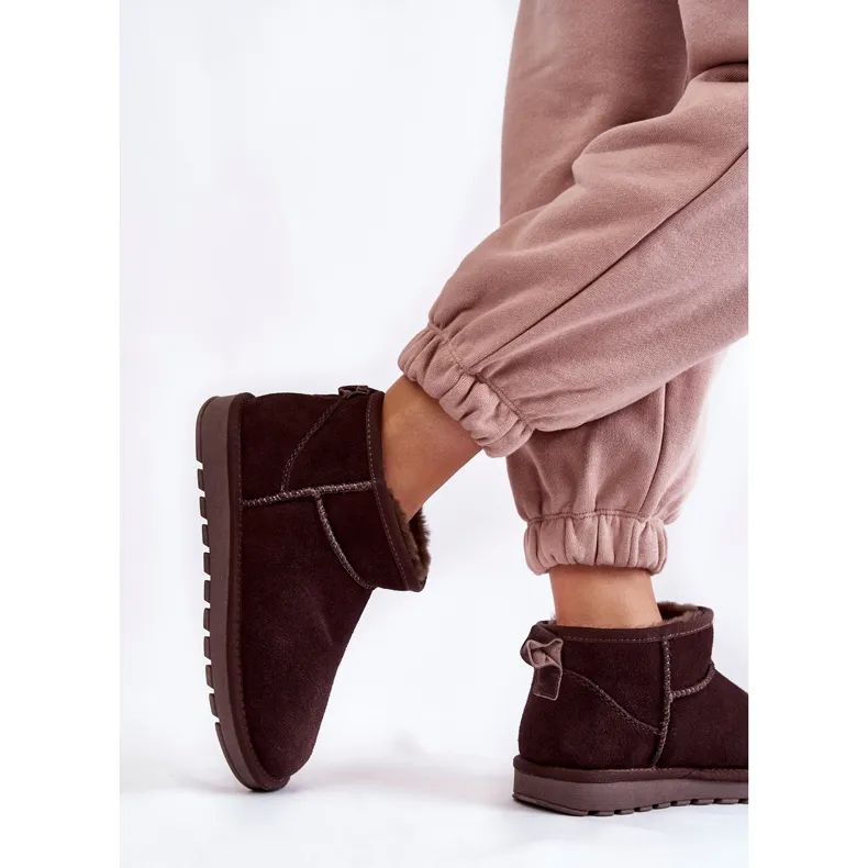 Women's Suede Low Snow Boots Brown Shelie