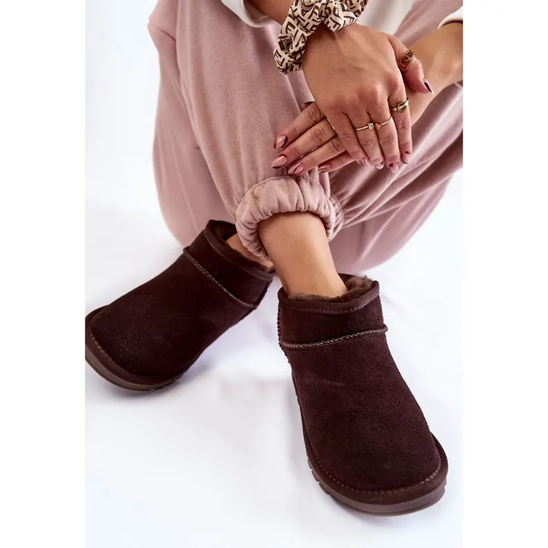 Women's Suede Low Snow Boots Brown Shelie