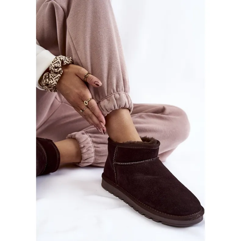 Women's Suede Low Snow Boots Brown Shelie