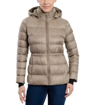 Women’s Hooded Taupe Puffer Coat - The Puffer Jackets