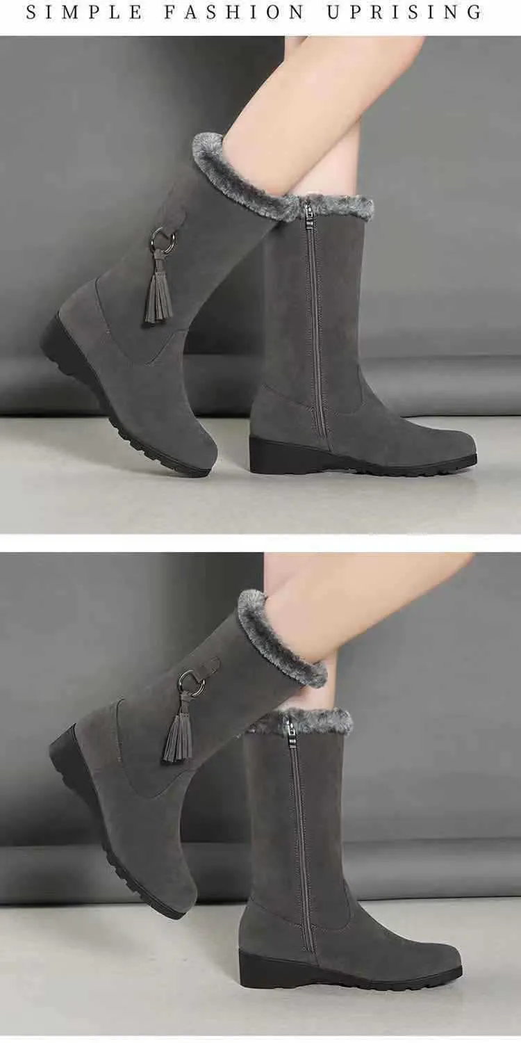 Women's Solid Winter Warm Zipper Closure Wedge Half Snow Boots